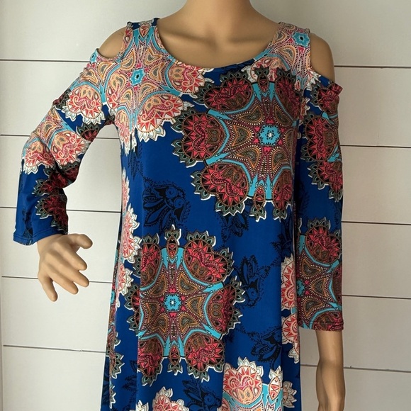 S-Twelve Blue and Pink Cold Shoulder Sundress Sz M - Picture 2 of 8